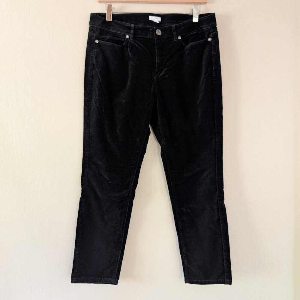 J. Jill Black Black Velvet Straight Leg Pants 8 Petite Classic Casual‎ Chic Work